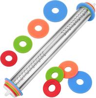 Adjustable Rolling Pin with Thickness Rings for Baking, Stainless Steel Designs Dough for Cookie  Baking Supplies Cake Baker ...