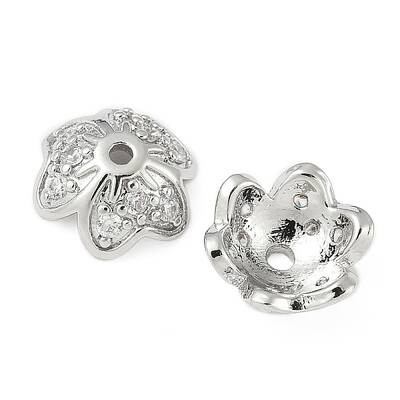 Brass Micro Pave Clear Cubic Zirconia Bead Caps