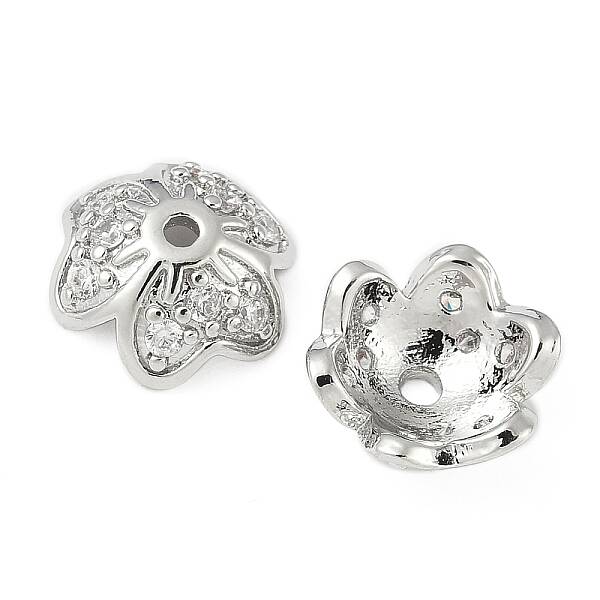 Brass Micro Pave Clear Cubic Zirconia Bead Caps