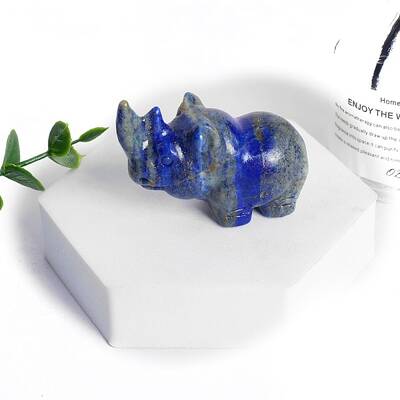 Natural Lapis Lazuli Carved Rhinoceros Statue