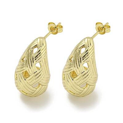 Teardrop Texture Hollow Brass Stud Earrings for Women