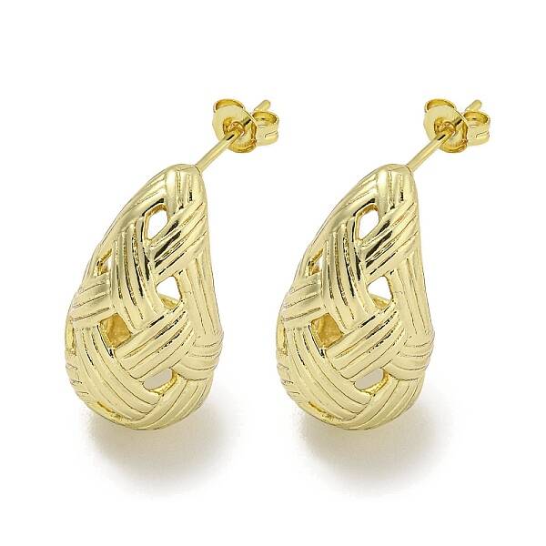 Teardrop Texture Hollow Brass Stud Earrings for Women
