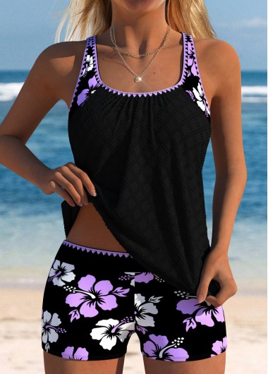 Modlily Plus Size Mid Waisted Light Purple Tankini Set - 2X