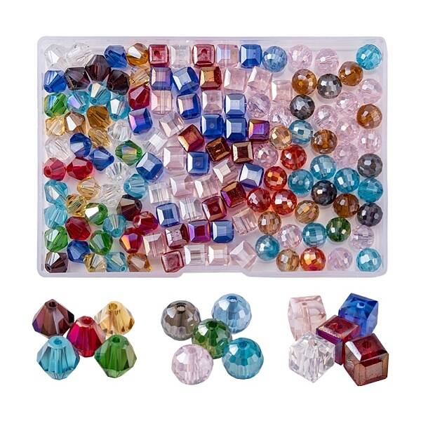 150Pcs 3 Style Electroplate Glass Beads Strands
