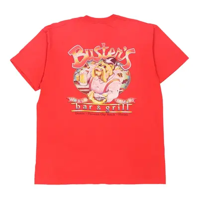 Single Stitch Busters Bar & Grill. Fruit Of The Loom Graphic T-Shirt - XL Red Cotton