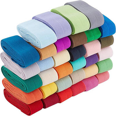 BENECREAT 37 Yards 4/5 Inch Wide Foldover Ribbon Elastic Stretch 34 Colors FOE Elastic Band for Hair Ties Headbands