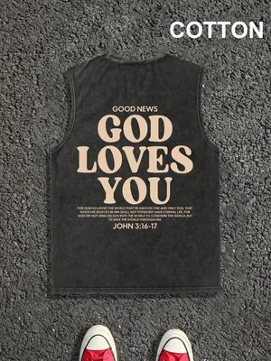 Men's Letter Print Tank Tee, Regular Fit Casual Sleeveless Top for Summer, Men's Top for Daily Wear