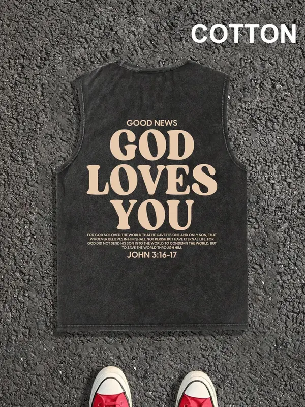 Men's Letter Print Tank Tee, Regular Fit Casual Sleeveless Top for Summer, Men's Top for Daily Wear