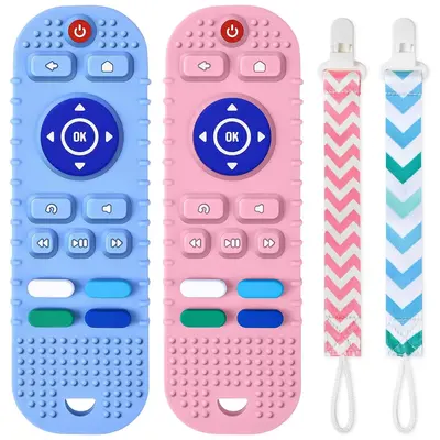 Halloween Fall Gift Baby Teething Toys 2PCS – Silicone Remote Control Shape Teethers with 2 Pacifier Clips, BPA-Free Chew T...