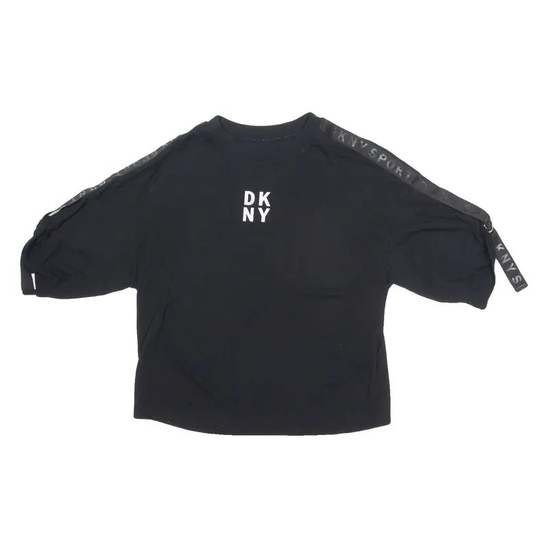 DKNY Cropped Womens T-Shirt Black Crew Neck XS