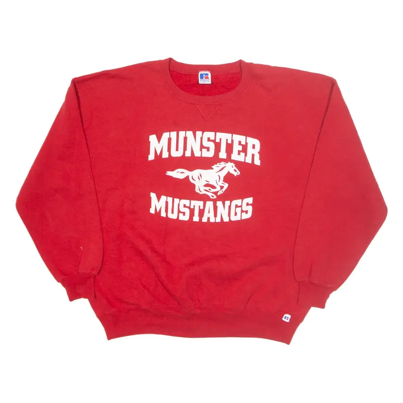 RUSSELL ATHLETIC Munster Mustang High School Mens Sweatshirt Red USA 2XL