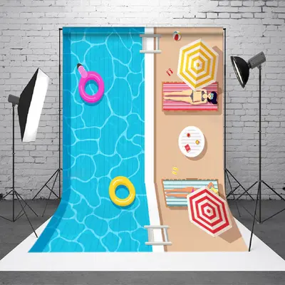 Summer Vacation Top View Swimming Pool Party Backdrop