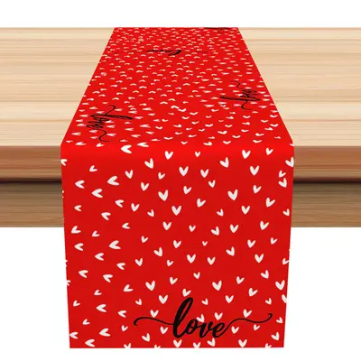 Red White Heart Patterns Valentines Day Table Runner - Aperturee