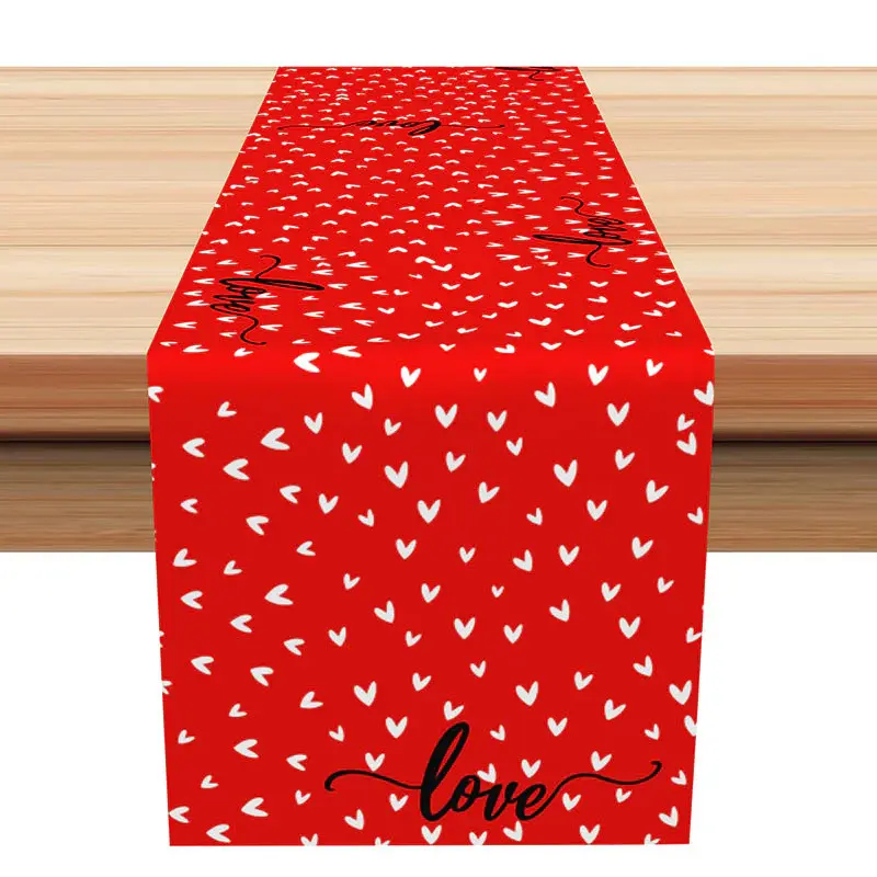 Red White Heart Patterns Valentines Day Table Runner - Aperturee