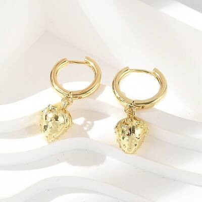 Brass Strawberry Hoop Earrings
