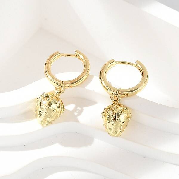 Brass Strawberry Hoop Earrings