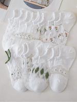 Women's 8 Pairs Floral Print Contrast Mesh Lace Sheer Crochet Ankle Jacquard Socks, Summer Fashion Casual Cozy Breathable Low...