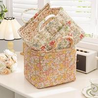 Floral Pattern Storage Basket, 1 Count Large Capacity Storage Basket with Handle, Home Organizer for Clothes, Toys, Bathroom,...