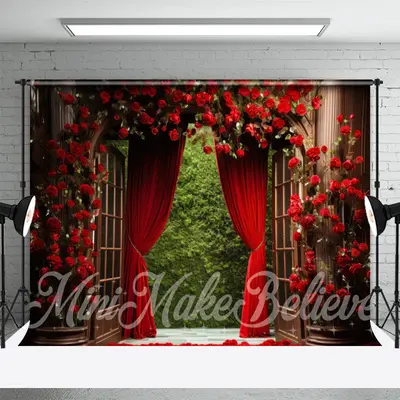 Red Roses Vines Arch Palace Door Floral Backdrop - Aperturee