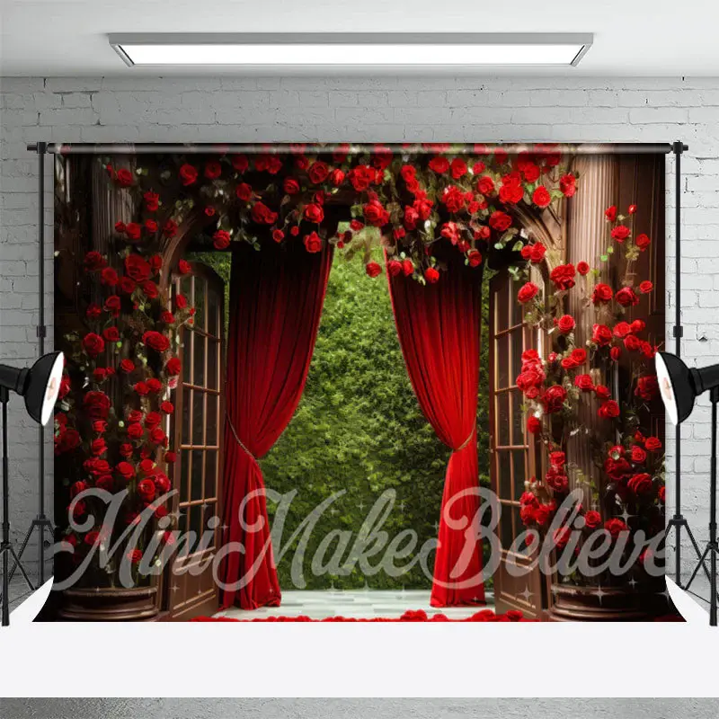 Red Roses Vines Arch Palace Door Floral Backdrop - Aperturee