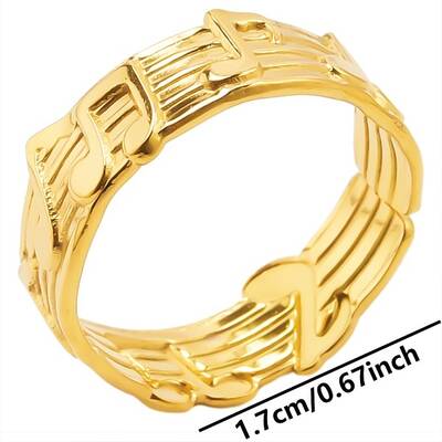 Stainless Steel Music Note Open Cuff Ring for Unisex