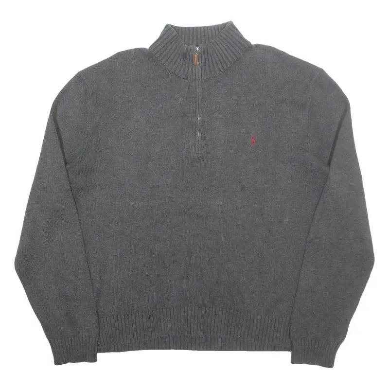 POLO RALPH LAUREN Mens Jumper Grey 1/4 Zip Tight Knit XL