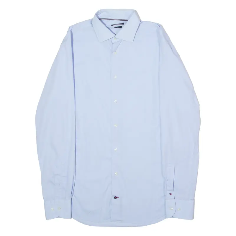 TOMMY HILFIGER Tailored Fitted Mens Plain Shirt Blue Long Sleeve M