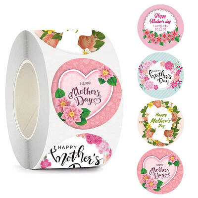 Round Dot Mother's Day Paper Self Adhesive Festive Stickers Rolls