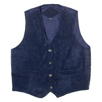 Mens Blazer Waistcoat Blue Leather Suede L