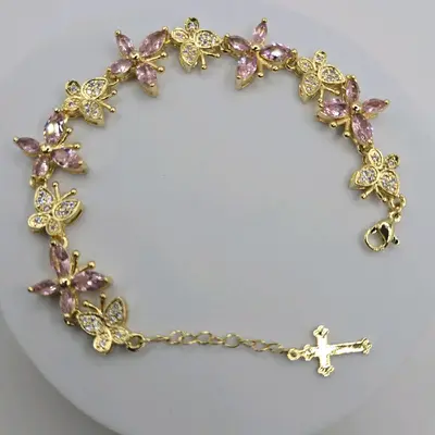 BUTTERFLIES pink clear stone's beautiful bracelet Gold-plated 7 to 8\
