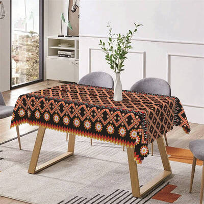 Red Rhombus Detailed Regular Rectangle Tablecloth - Aperturee
