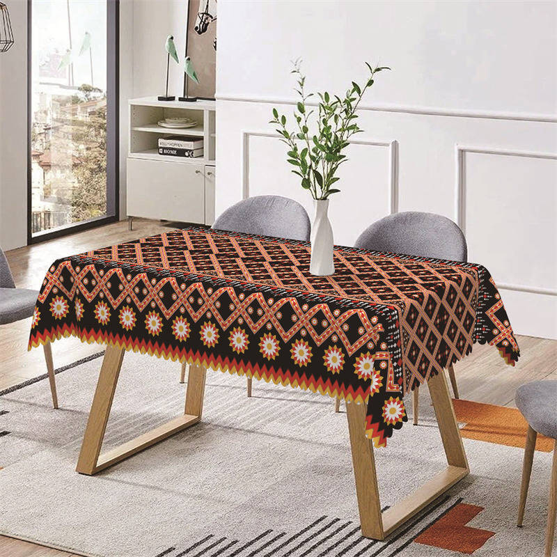 Red Rhombus Detailed Regular Rectangle Tablecloth - Aperturee