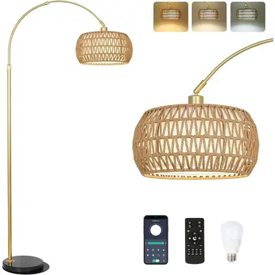 HMVPL Modern Arc Floor Lamp with Intelligent Remote Control, Adjustable Height, Three Color Temperature, Bohemian Design, War...