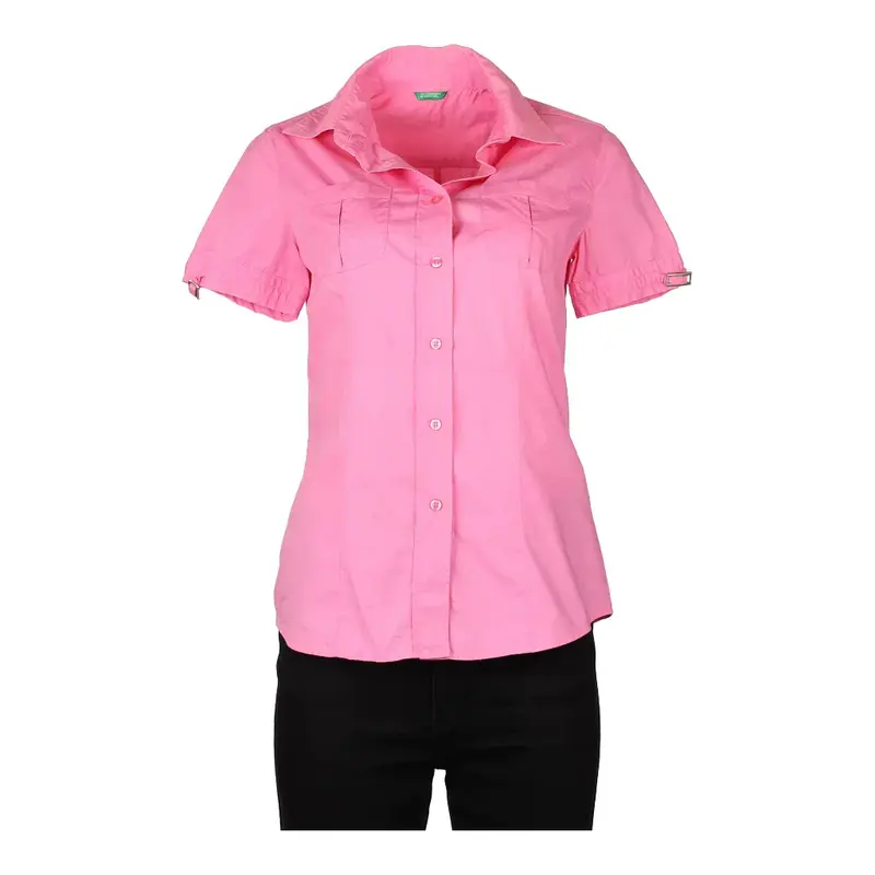 Benetton Short Sleeve Shirt - Small Pink Cotton Blend