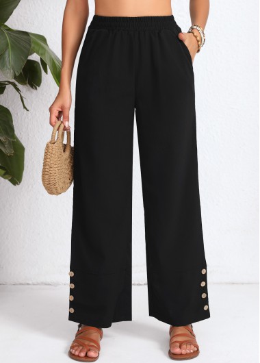 Modlily Black Button Elastic Waist High Waisted Pants - S