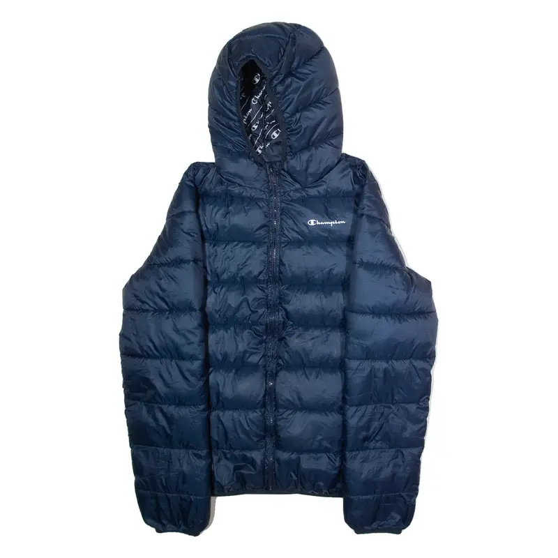 CHAMPION Mens Puffer Jacket Blue Hooded M