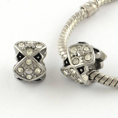 Column Enamel Style Smooth Surface 304 Stainless Steel Rhinestone Bead