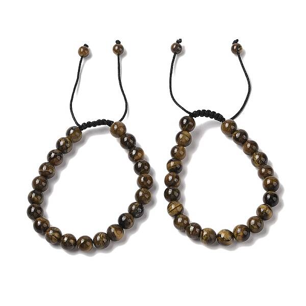 8mm Round Natural Tiger Iron Braided Bead Bracelets