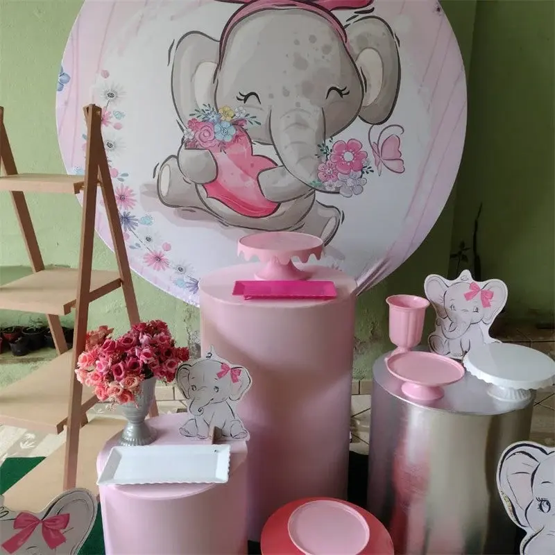 Aperturee Pink Floral And Cute Animals Round Birthday Backdorp | Round Baby Shower Backdrop | Baby Shower Round Backdrop | Ci...