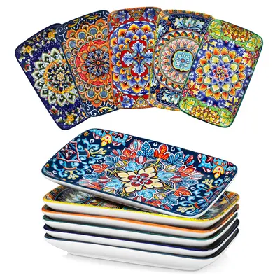 vancasso Simi Serving Platters & Plates Set – 3 Piece Rectangular Trays or 6 Piece Dinner Plates, Bohemian Ceramic Dish Set...