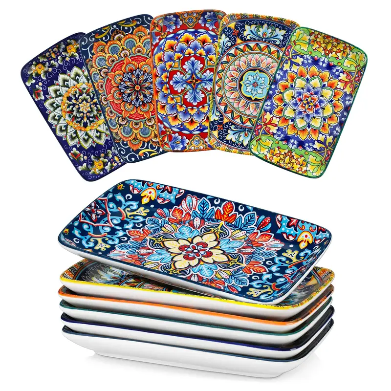 vancasso Simi Serving Platters & Plates Set – 3 Piece Rectangular Trays or 6 Piece Dinner Plates, Bohemian Ceramic Dish Set...