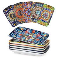 vancasso Simi Rectangular Dinner Plates - Salad Plates Set of 3/6 - Vibrant Bohemian Porcelain Plates Set - 3/6 Floral Colors...