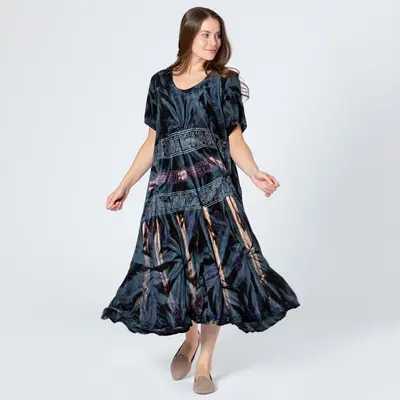 Black Tie-Dye & Paisley Short Sleeve Dress - OSFM Plus