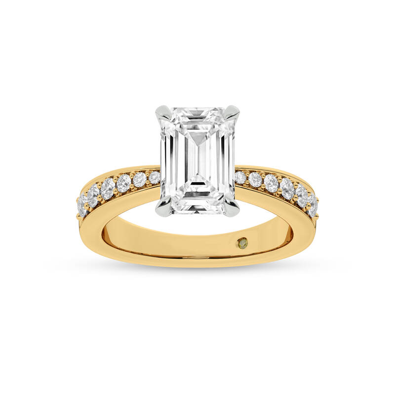 Rome Classic Pavé Set Emerald Cut Lab Grown Diamond Engagement Ring | 18K Yellow Gold 2 7/8 CT. TW.