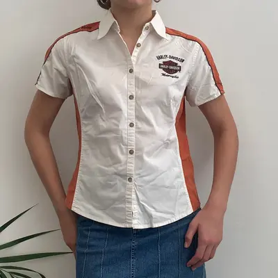 Harley Davidson Short Sleeve Shirt - Medium White Cotton