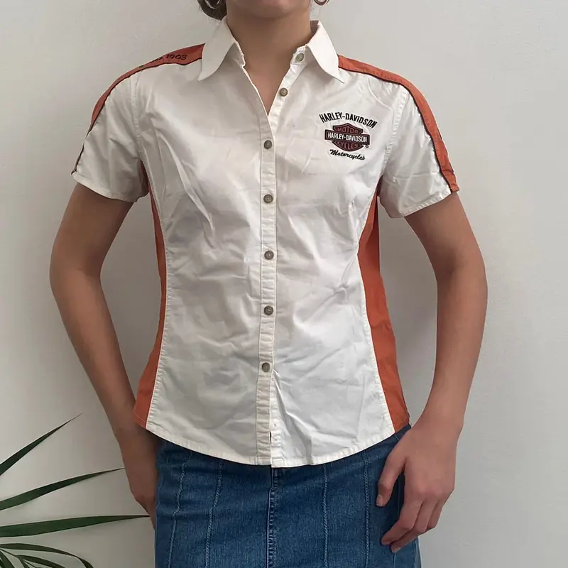 Harley Davidson Short Sleeve Shirt - Medium White Cotton