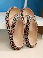 Women's Leopard Print Flip Flops, Casual Soft Comfortable Home Slippers, Non-slip Beach Slippers, Summer Barefoot Shoes for I...