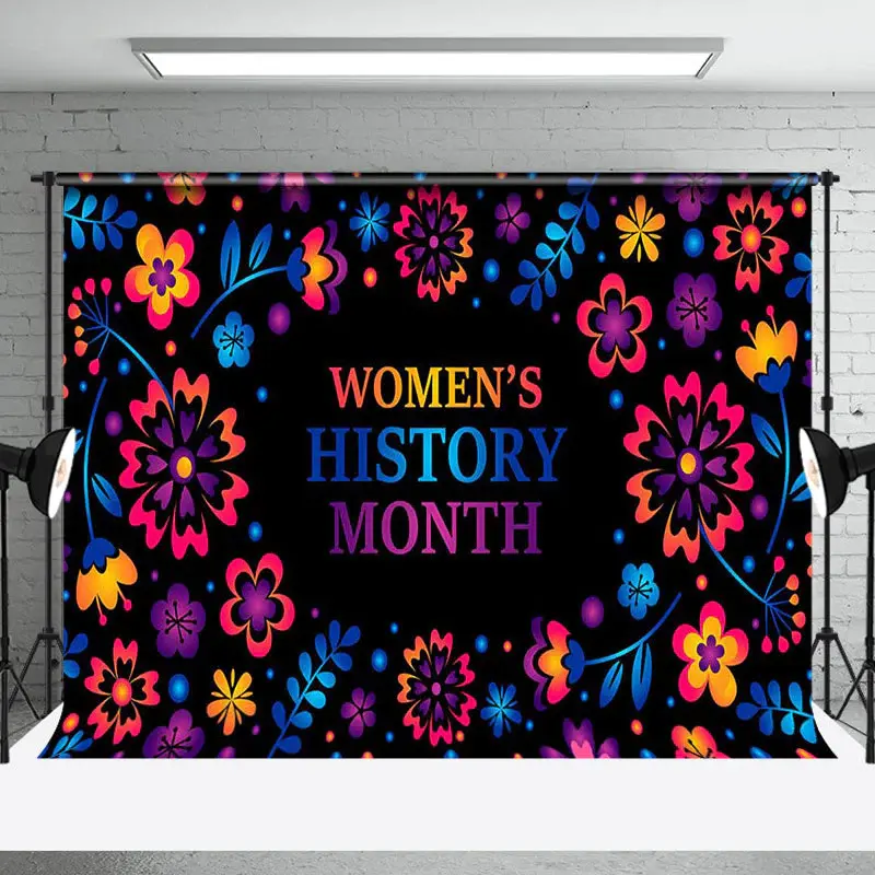 Colorful Floral Black Womens History Month Backdrop - Aperturee