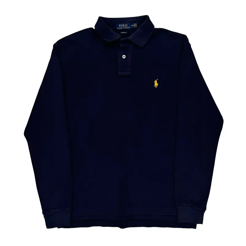 Ralph Lauren Long Sleeve Polo Shirt - Small Navy Cotton