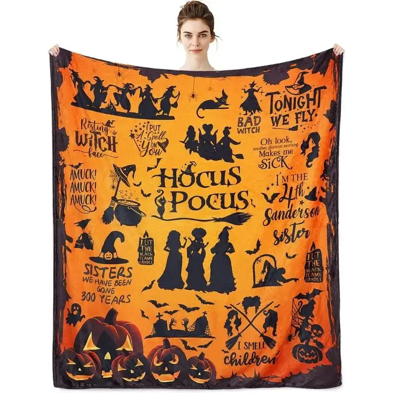 Movie Witch Blanket Hocus Poke Spooky Throw Blankets for Women Witch Flannel Fleece Blankets for Couch Christmas Gifts